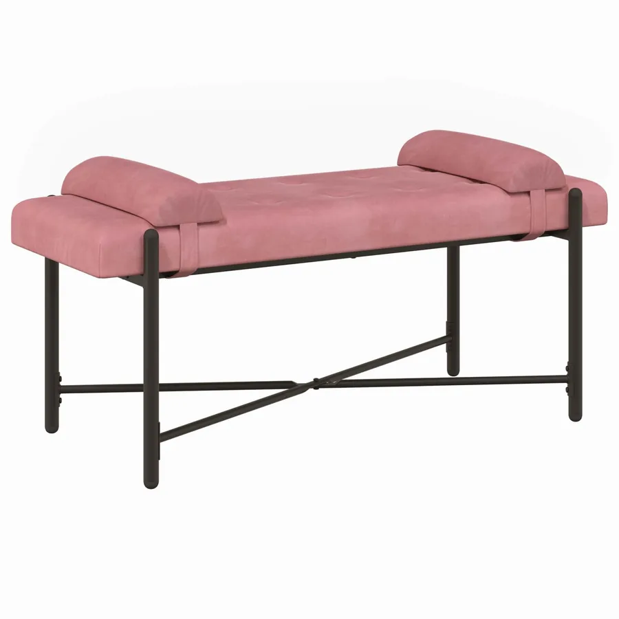 Banc capitonné à boutons avec coussins Rose 110 x 40 x 46 cm - 2