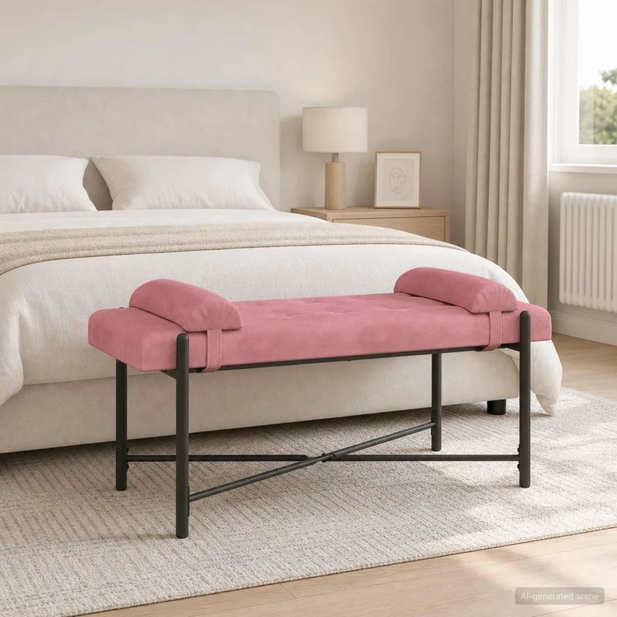 Banc capitonné à boutons avec coussins Rose 110 x 40 x 46 cm - 4