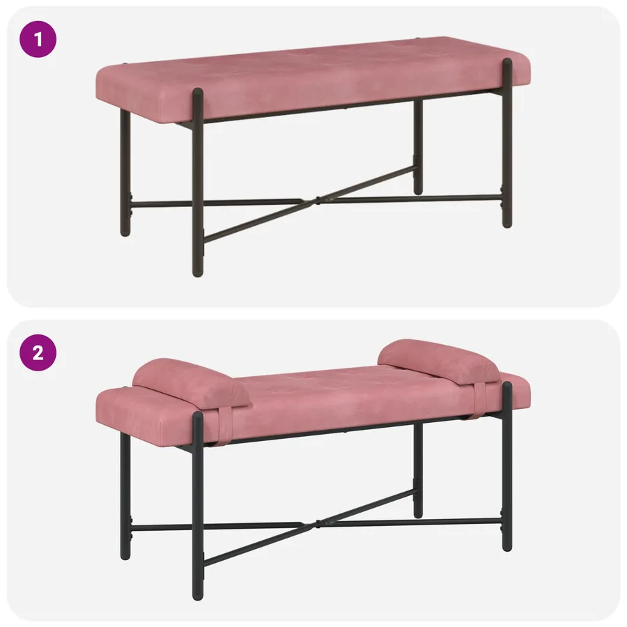 Banc capitonné à boutons avec coussins Rose 110 x 40 x 46 cm - 9