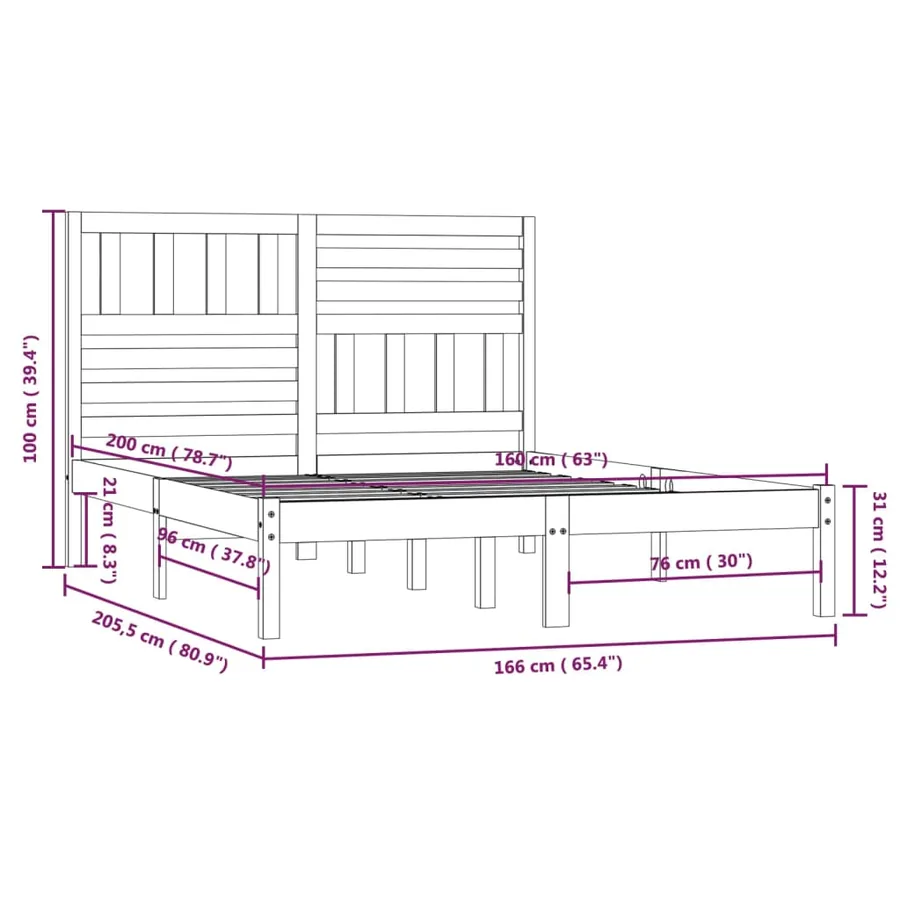 Cadre de lit sans matelas bois massif de pin 160x200 cm - 9