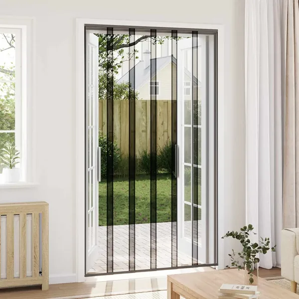 Écran de porte insectes avec rideau en maille Noir polyester
