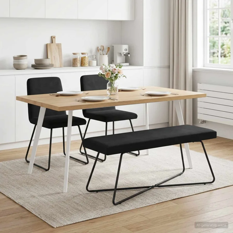 banc Noir 110 x 40 x 45 cm Velours - 3