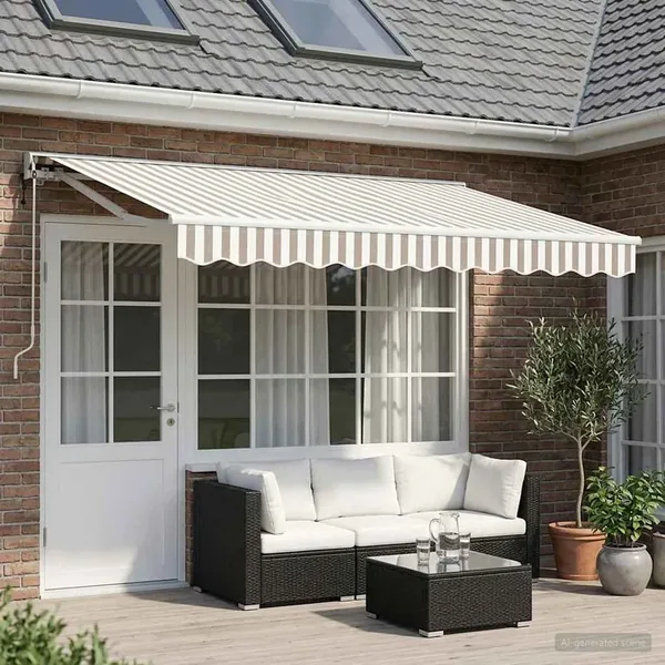 Auvent rétractable électrique Gris clair et blanc 5 x 3 m
