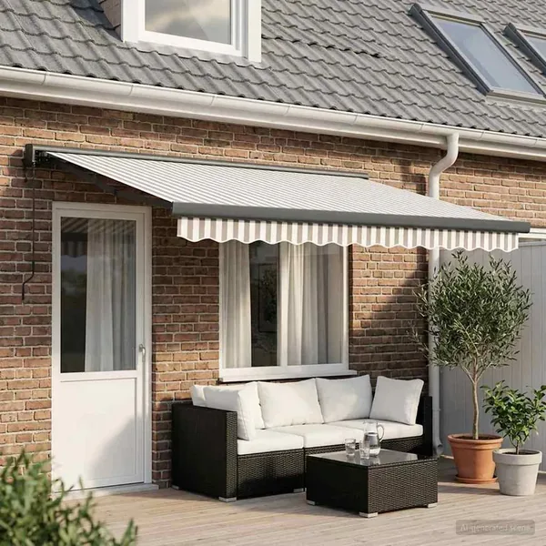 Auvent rétractable Gris clair et blanc 500 × 300 cm