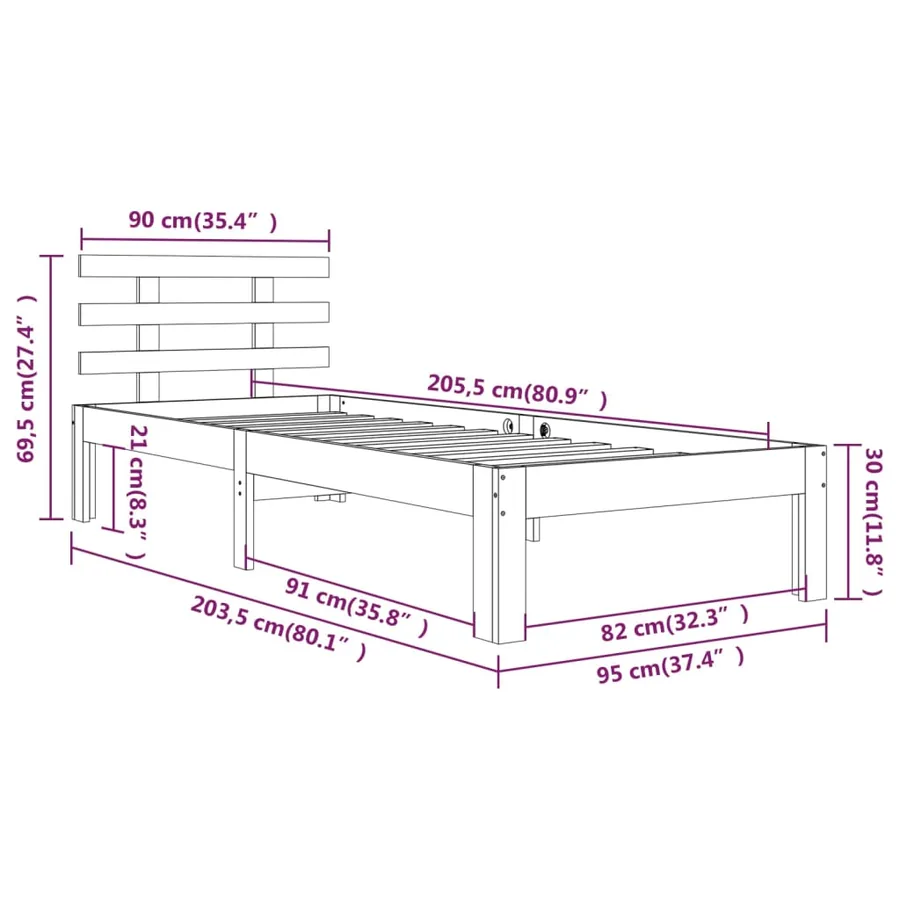 Cadre de lit sans matelas blanc bois massif 90x200 cm - 8