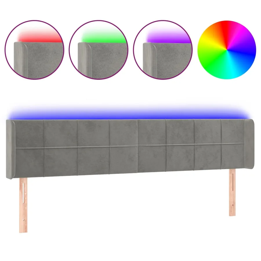 Tête de lit à LED Gris clair 183x16x78/88 cm Velours - 2