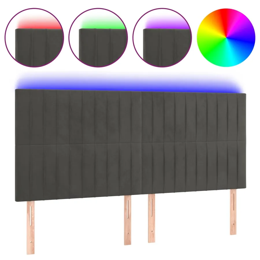 Tête de lit à LED Gris foncé 200x5x118/128 cm Velours - 2