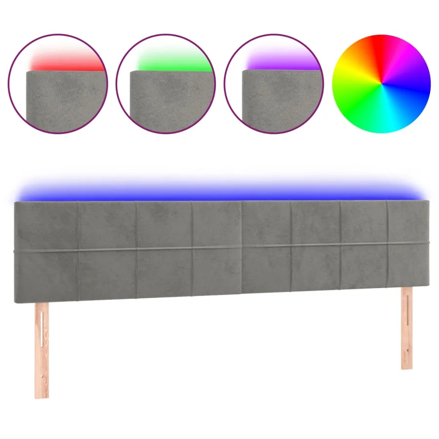 Tête de lit à LED Gris clair 160x5x78/88 cm Velours - 2
