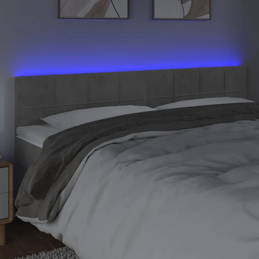 Tête de lit à LED Gris clair 180x5x78/88 cm Velours - 3