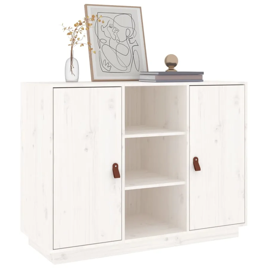 Buffet Blanc 100x40x75 cm Bois massif de pin - 7