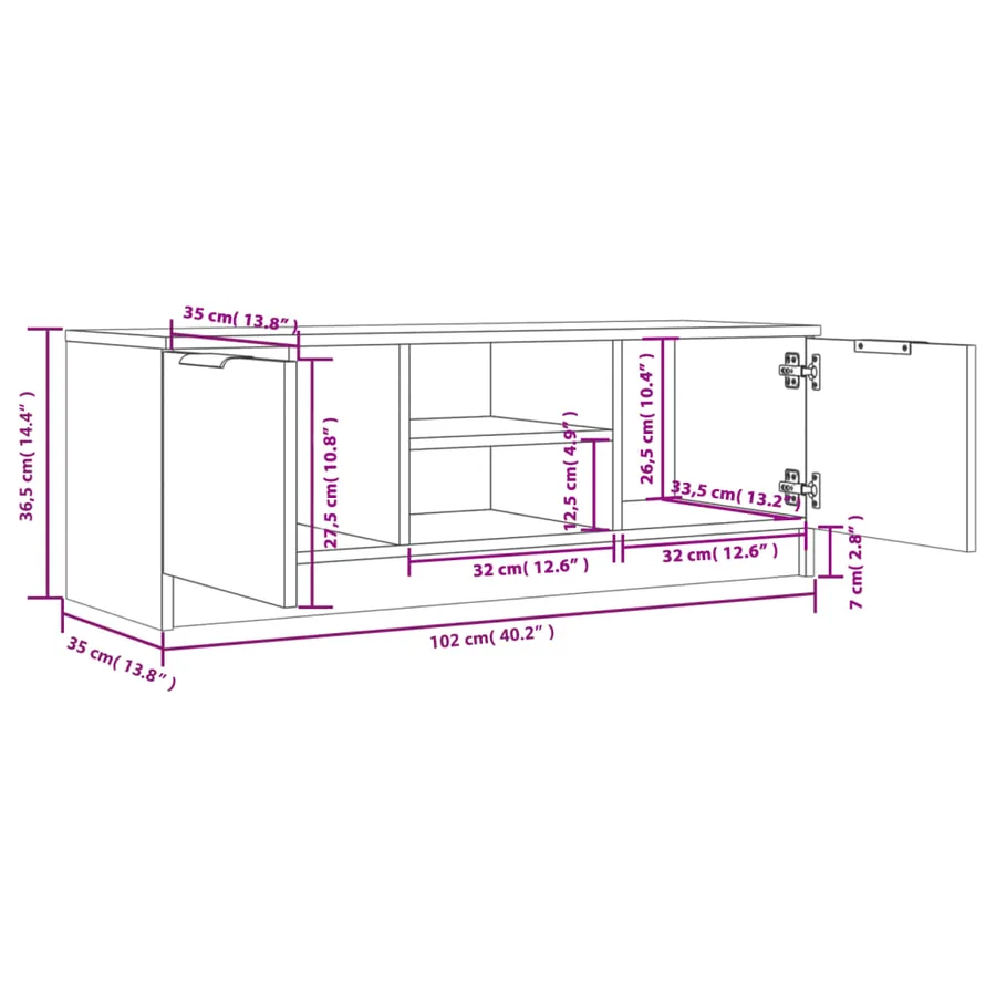 Meuble TV Chêne sonoma 102x35x36,5 cm Bois d'ingénierie - 8