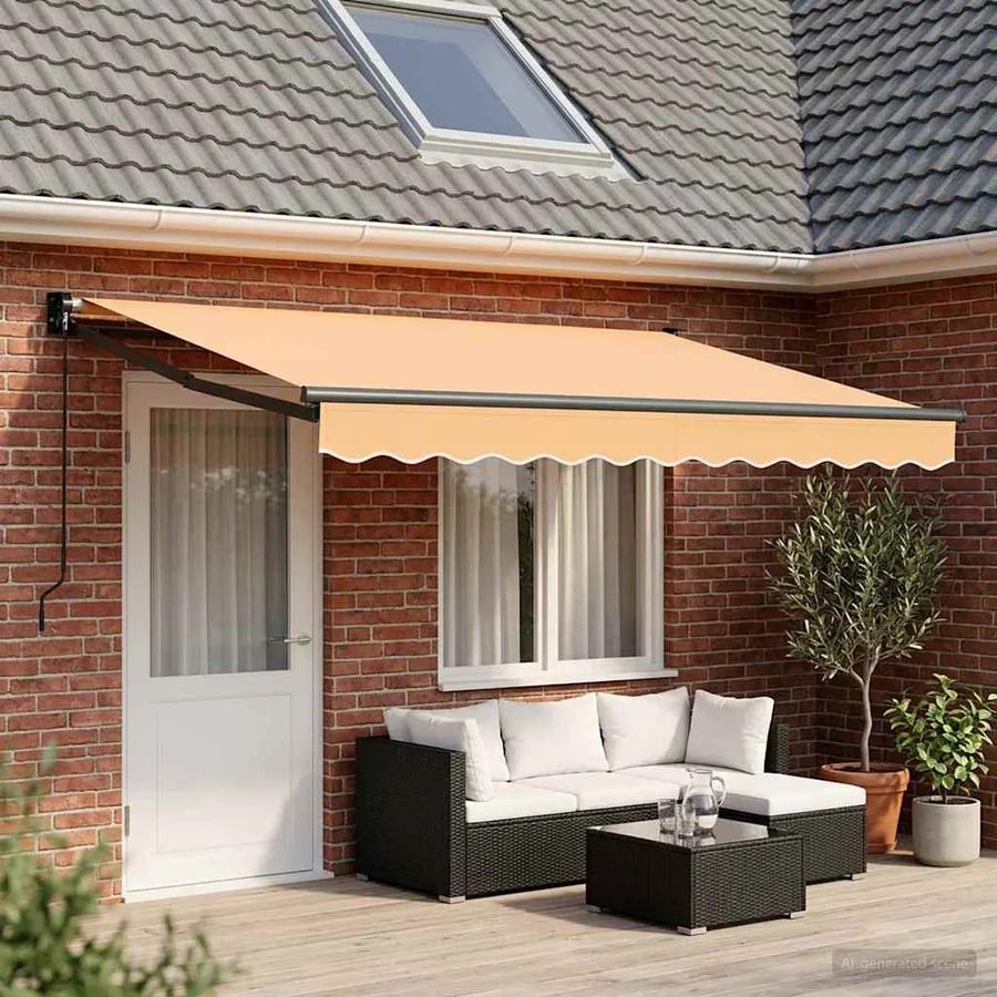 Auvent rétractable Sable 5 x 3 m 100% Polyester et Aluminium