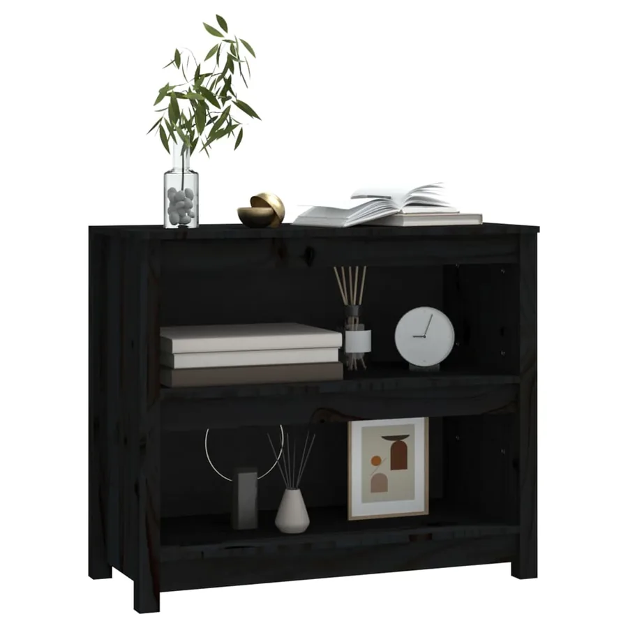 Bibliothèque Noir 80x35x68 cm Bois de pin massif - 4
