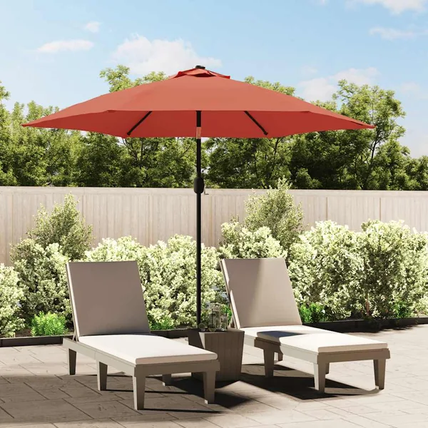 Parasol de jardin avec lumières LED et mât en acier terre cuite