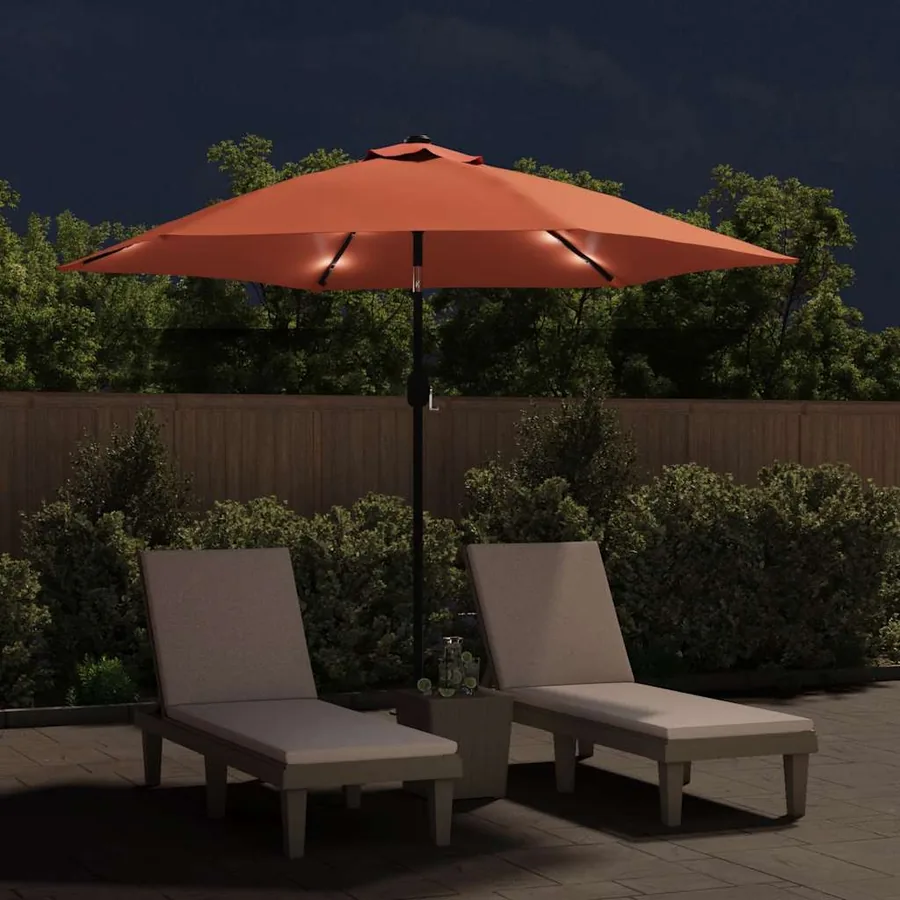 Parasol de jardin avec lumières LED et mât en acier terre cuite - 3