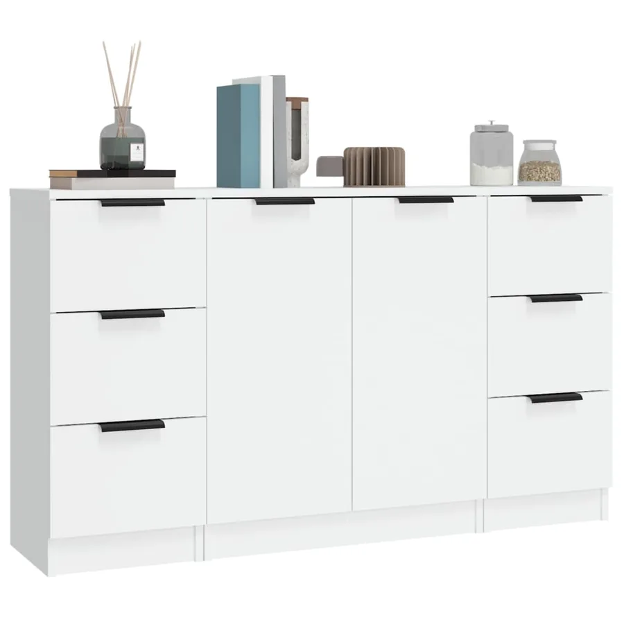 Buffets 3 pcs Blanc Bois d'ingénierie - 4