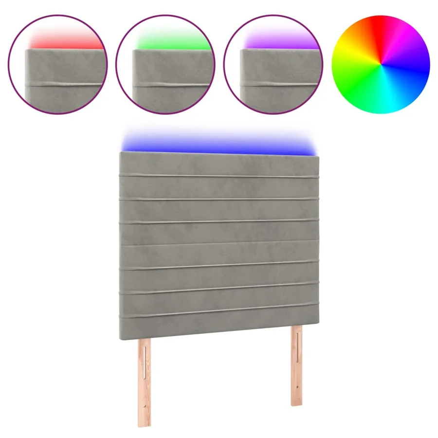 Tête de lit à LED Gris clair 80x5x118/128 cm Velours - 2
