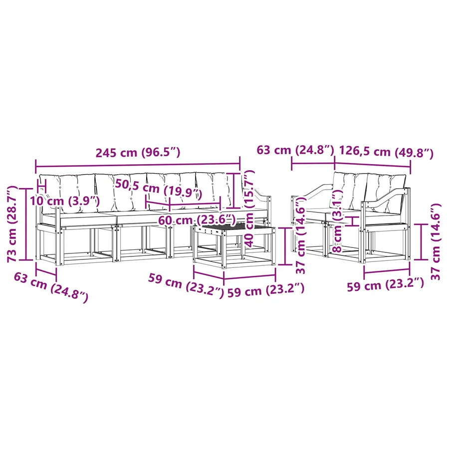 Ensemble de canapés d'extérieur 7 pcs Blanc et noir - 8