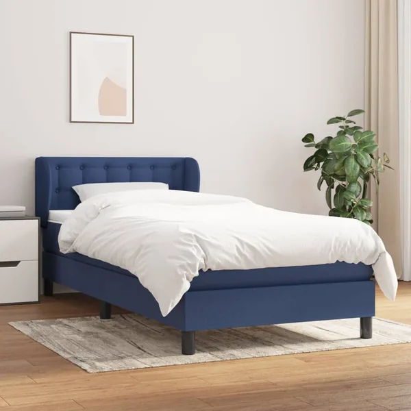 Sommier à lattes de lit avec matelas Bleu 90x200 cm Tissu