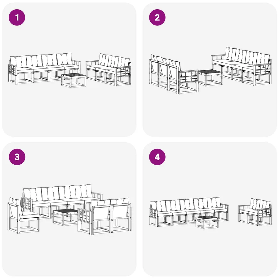 Ensemble de canapés d'extérieur 8 pcs Blanc et noir - 7
