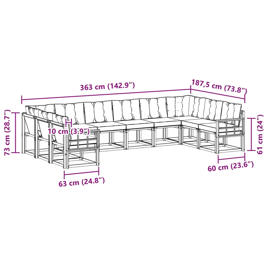 Ensemble de canapés d'extérieur 10 pcs Blanc et noir - 9