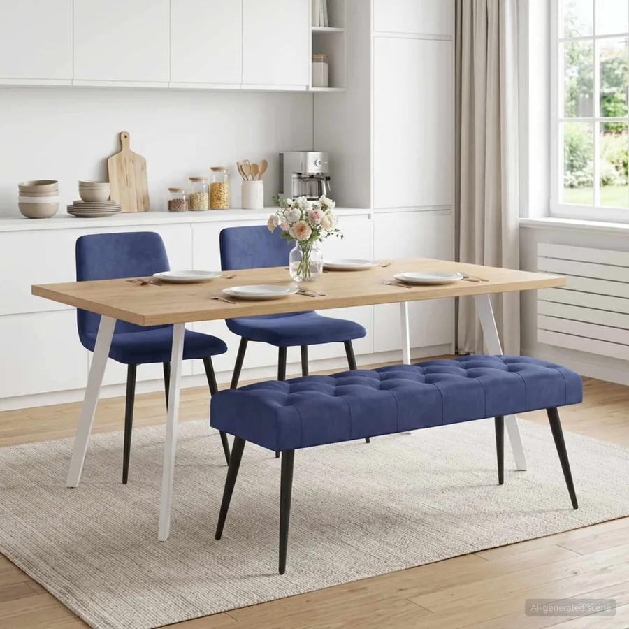 Banc avec capitonnage bouton Bleu police 110 x 40 x 46 cm
