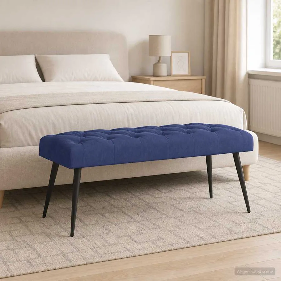 Banc avec capitonnage bouton Bleu police 110 x 40 x 46 cm - 3