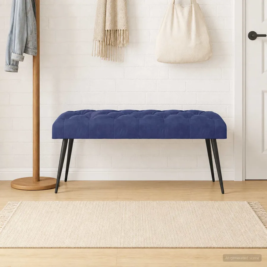 Banc avec capitonnage bouton Bleu police 110 x 40 x 46 cm - 4