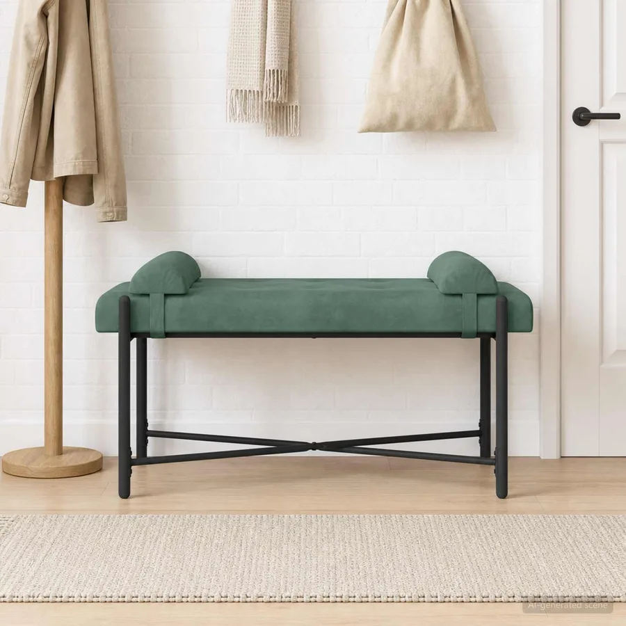 Banc capitonné à boutons avec coussins Vert Mer Velours - 4