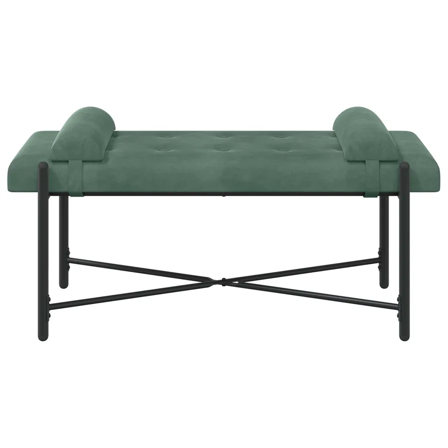 Banc capitonné à boutons avec coussins Vert Mer Velours - 7