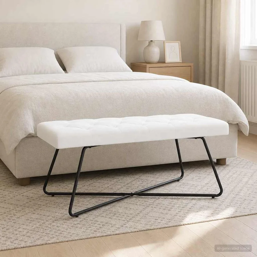 Banc avec capitonnage bouton Blanc 110 x 40 x 46 cm Tissu