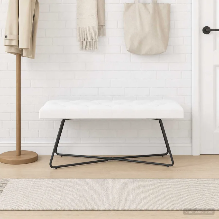 Banc avec capitonnage bouton Blanc 110 x 40 x 46 cm Tissu - 3