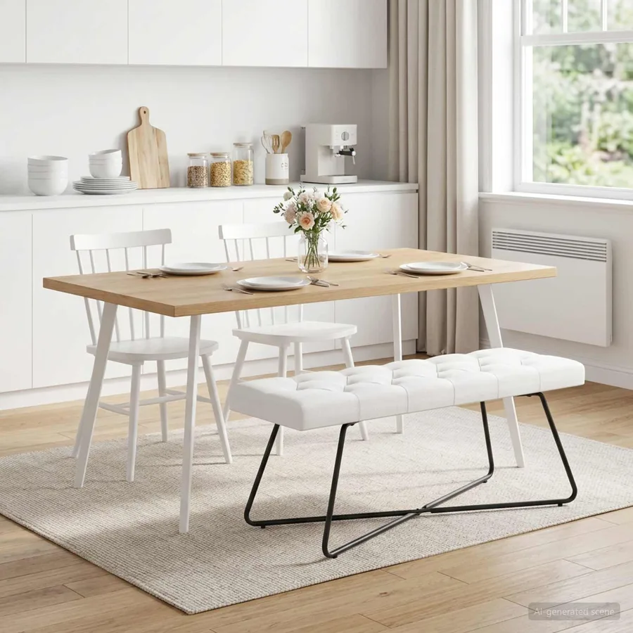 Banc avec capitonnage bouton Blanc 110 x 40 x 46 cm Tissu - 4