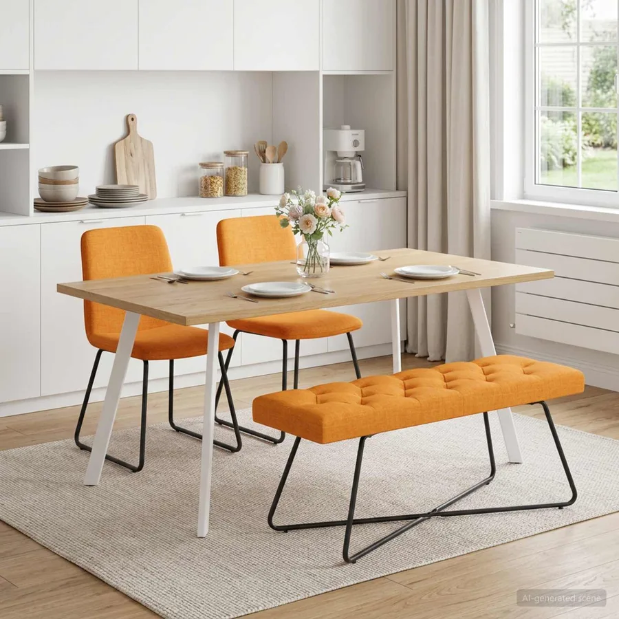 Banc avec capitonnage bouton Jaune foncé 110 x 40 x 46 cm Tissu - 4