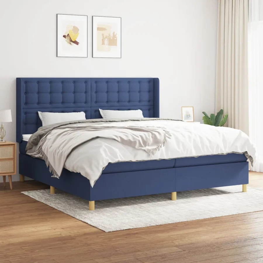 Sommier à lattes de lit avec matelas Bleu 200x200 cm Tissu