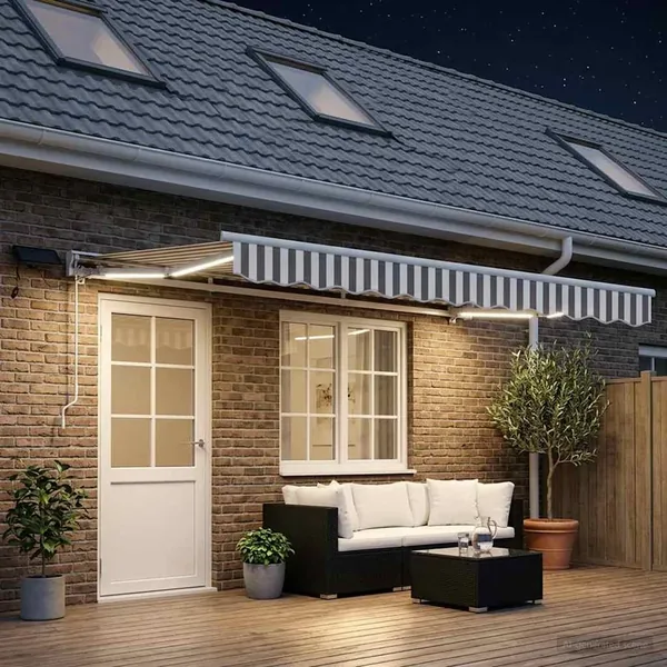 Cadre de store manuel avec LEDs Gris clair et blanc 4,5 × 3 m