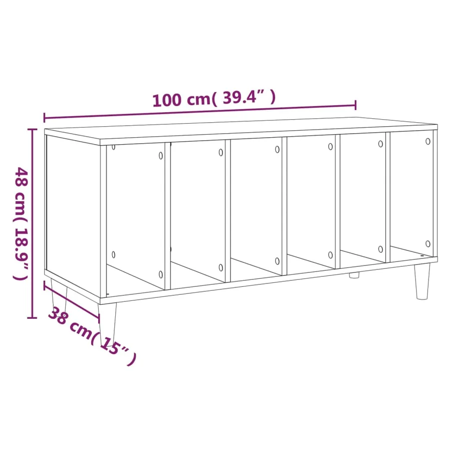 Armoire à disques gris béton 100x38x48 cm bois d'ingénierie - 8