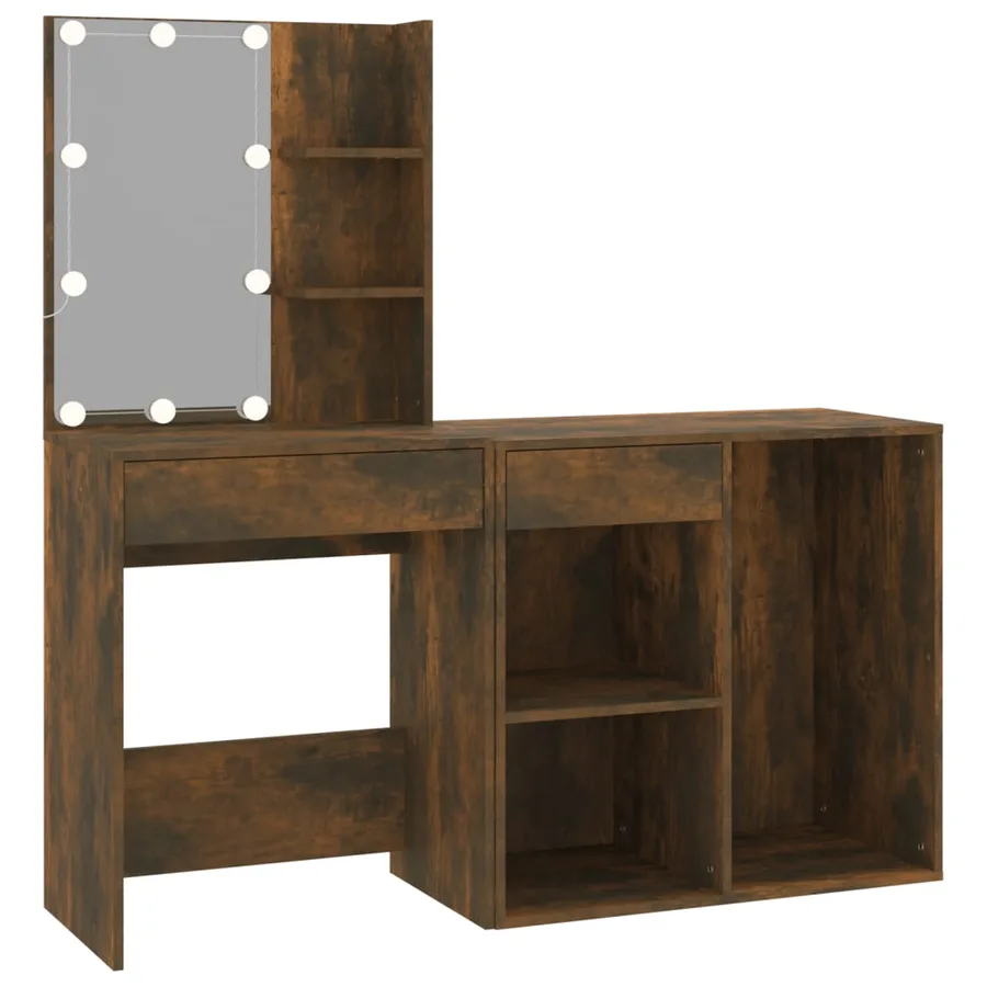 Coiffeuse à LED avec armoire Chêne fumé Bois d'ingénierie - 2
