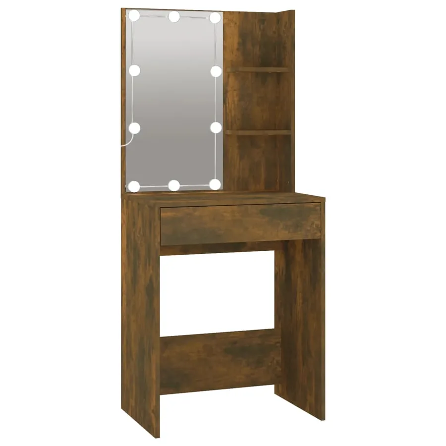 Coiffeuse à LED avec armoire Chêne fumé Bois d'ingénierie - 8
