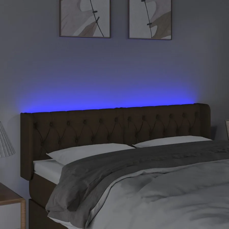 Tête de lit à LED Marron foncé 147x16x78/88 cm Tissu - 4