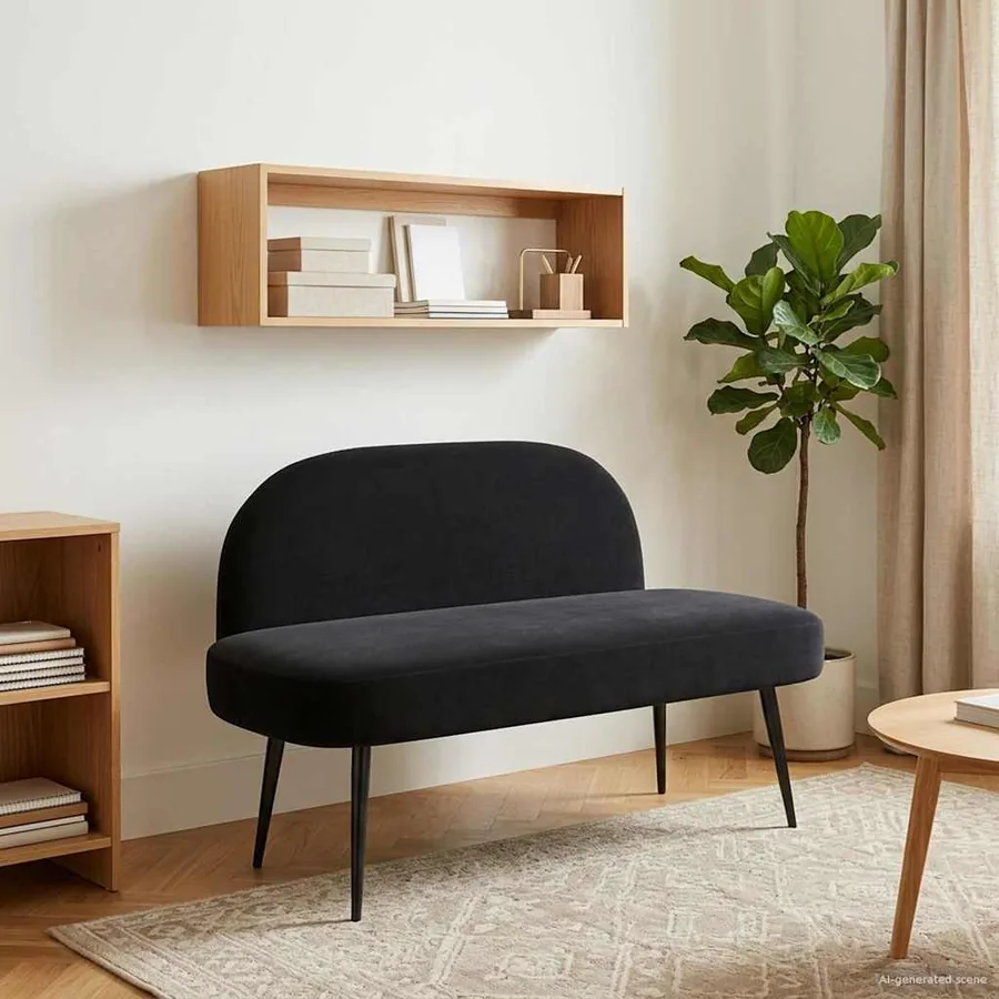 Banc rembourré avec dossier Noir 110 x 60 x 76 cm Velours