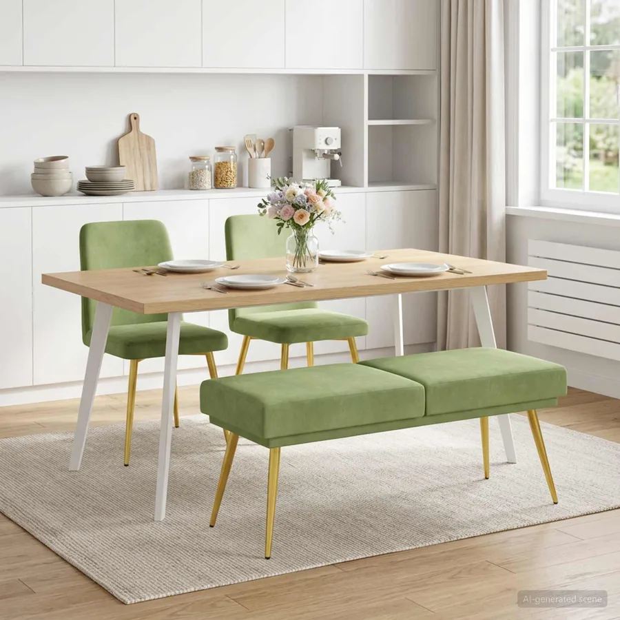 Banc à double couche Vert clair 120 x 45 x 46 cm Velours - 3