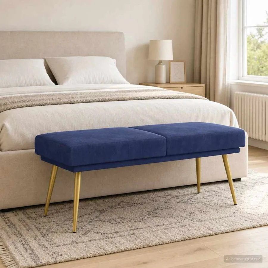 Banc à double couche Bleu police 120 x 45 x 46 cm Velours