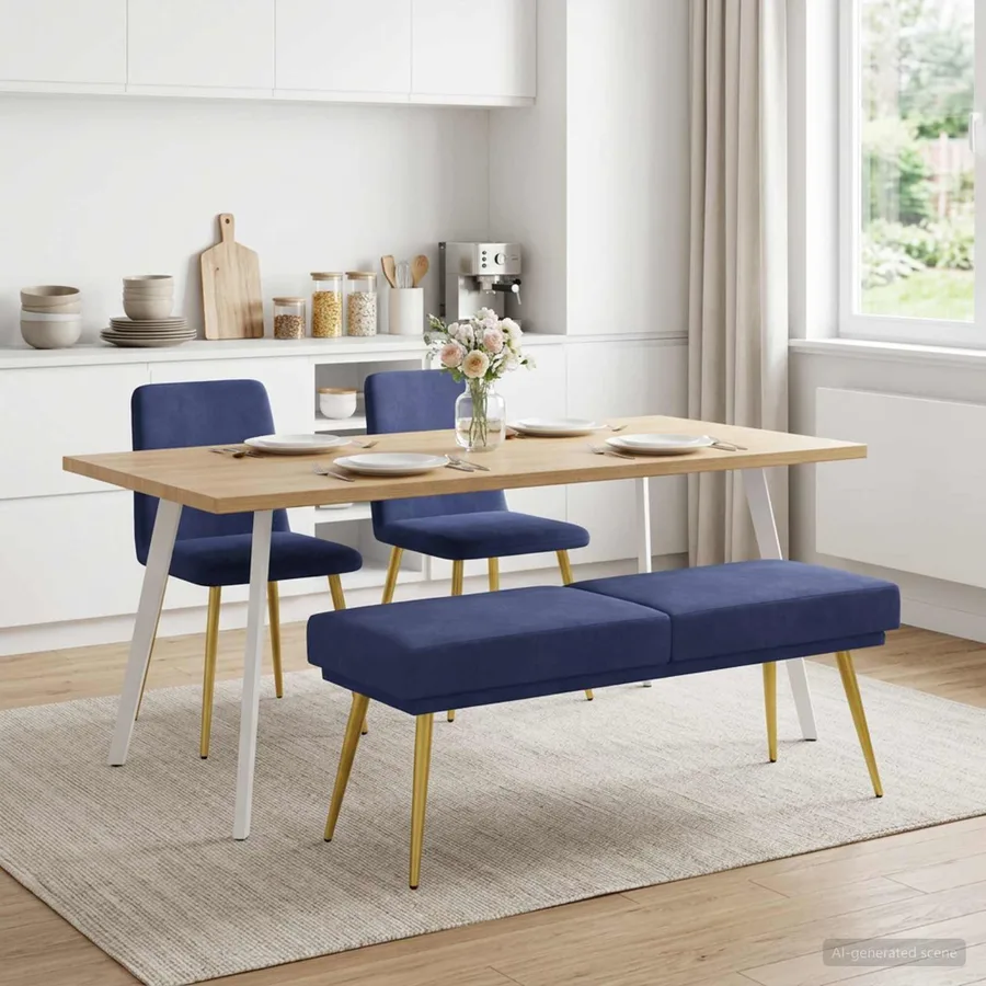Banc à double couche Bleu police 120 x 45 x 46 cm Velours - 4