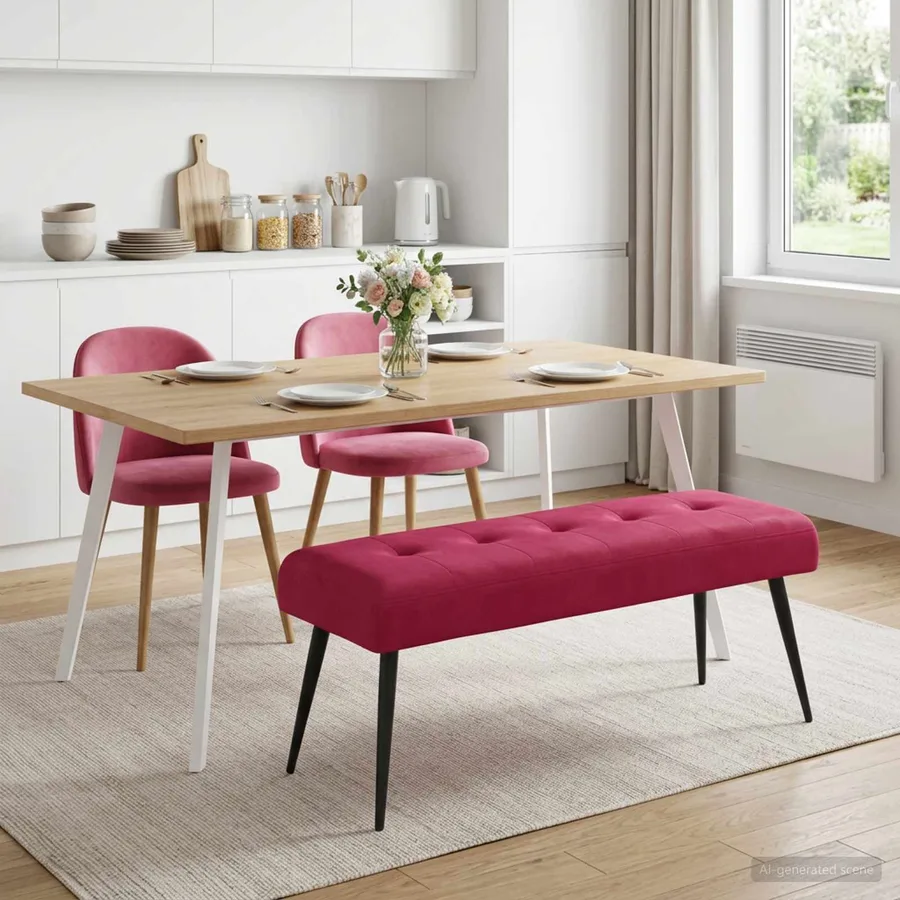Banc avec capitonnage bouton Bordeaux 110 x 40 x 46 cm Velours - 4