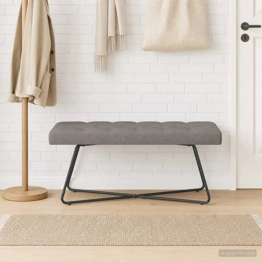 Banc avec capitonnage bouton Taupe 110 x 40 x 46 cm Tissu - 3