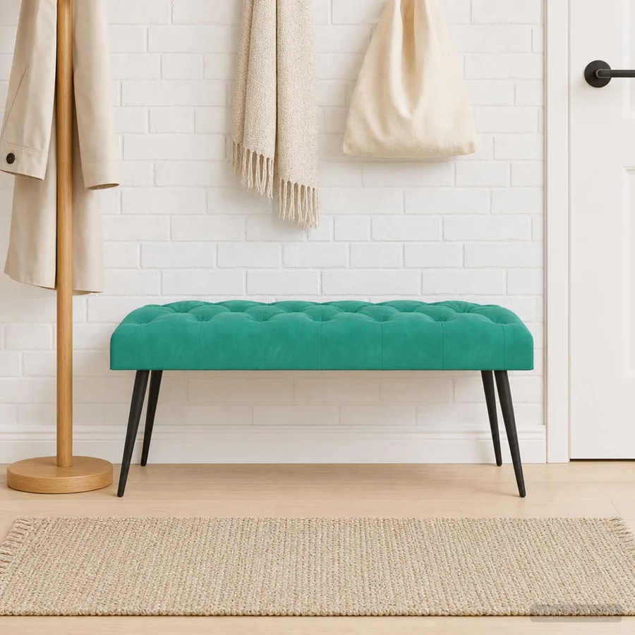 Banc avec capitonnage bouton Turquoise 110 x 40 x 46 cm Velours - 3