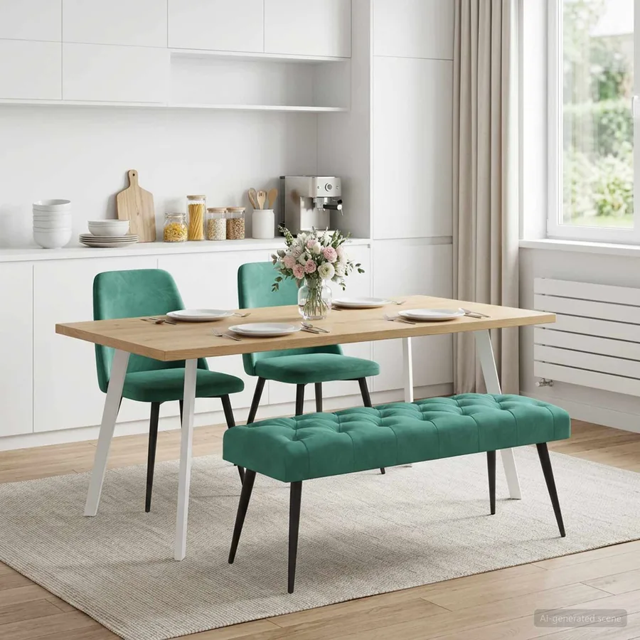Banc avec capitonnage bouton Turquoise 110 x 40 x 46 cm Velours - 4