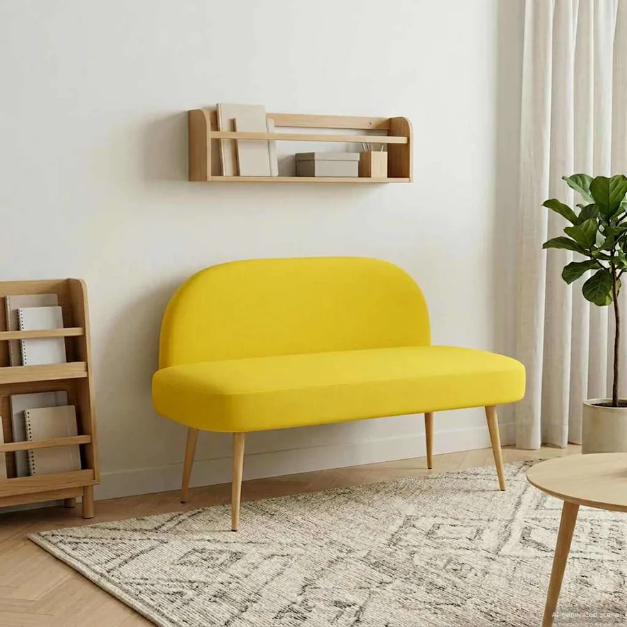 Banc rembourré avec dossier Jaune clair 110 x 60 x 76 cm