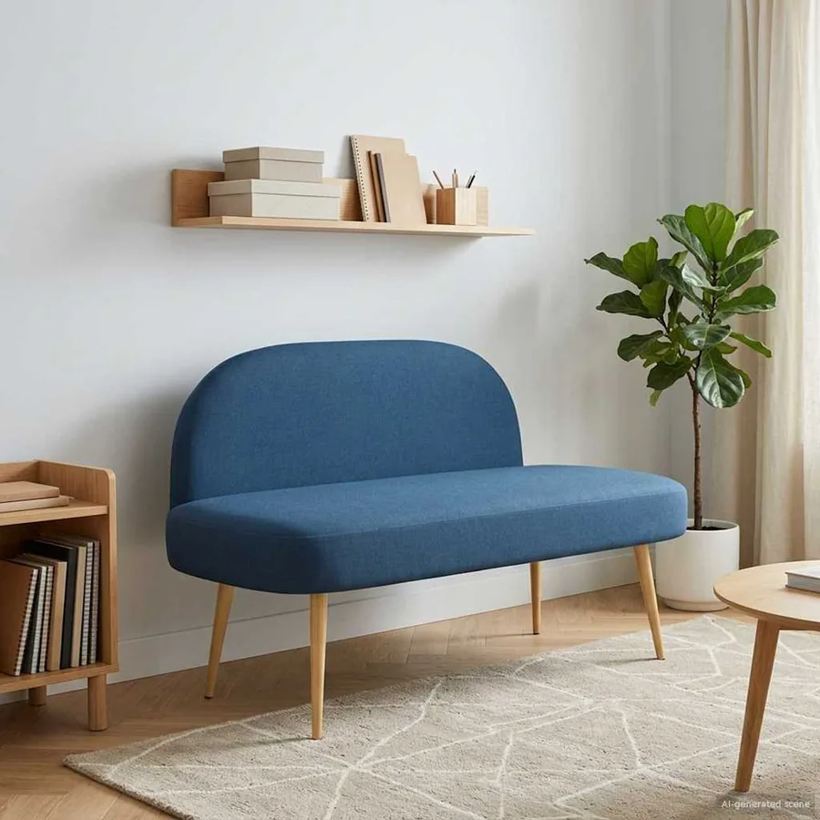 Banc rembourré avec dossier Bleu 110 x 60 x 76 cm Polyester